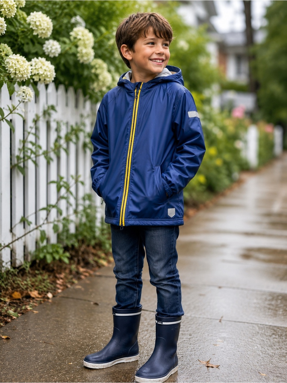 Hatley Navy Raincoat with Yellow Zip for Kids
